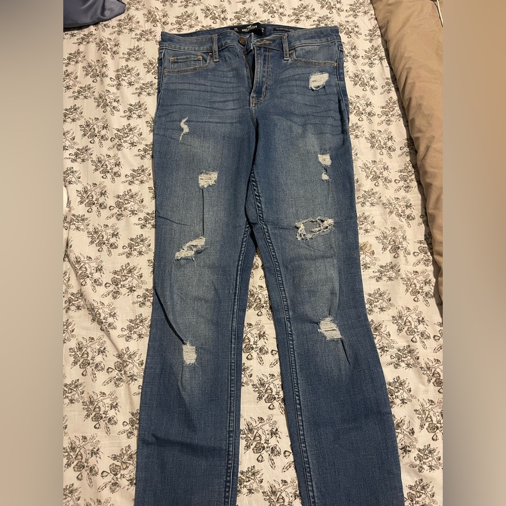 Hollister Women's Distressed Straight Leg Jeans - Blue